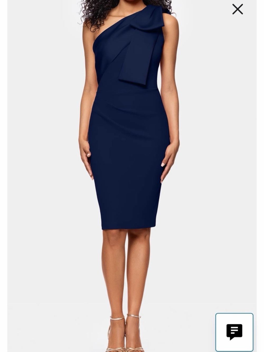 Navy Blue Bow One-Shoulder Scuba Crepe Cocktail Sheath Dress Betsy Adam 12